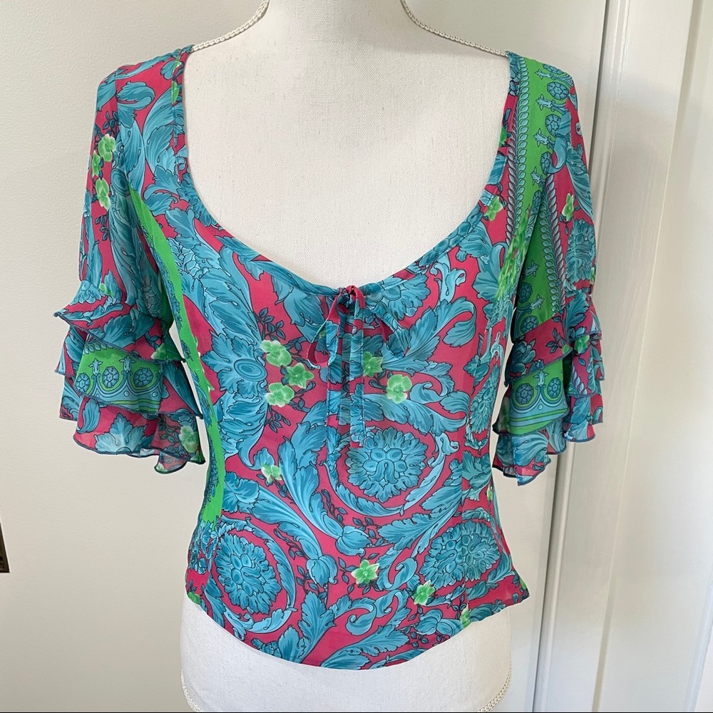 Versace Jeans Couture Print Ruffle Crop Top VTG